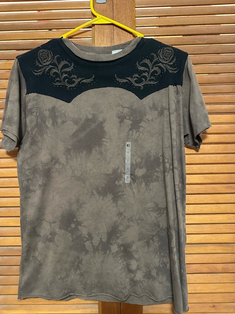 Short Sleeve western Brown Tee with Black Embroidered Yoke